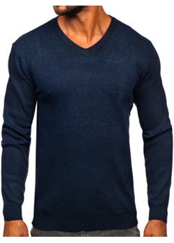 Granatowy sweter męski w serek basic Denley S8530 ze sklepu Denley w kategorii Swetry męskie - zdjęcie 162110165