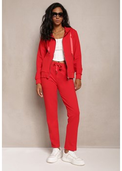 Czerwone Proste Spodnie Dresowe z Satynową Tasiemką w Pasie Alnureta ze sklepu Renee odzież w kategorii Spodnie damskie - zdjęcie 162118148