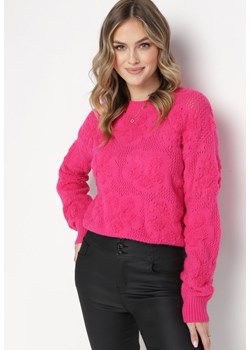 Fuksjowy Sweter z Wełną i Bawełną Ozdobiony Pluszowym Splotem Karada ze sklepu Born2be Odzież w kategorii Swetry damskie - zdjęcie 162121749