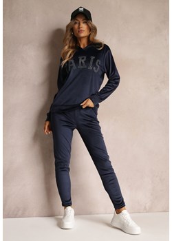 Granatowy 2-częściowy Welurowy Komplet Dresowy z Bluzą i Spodniami Yamiya ze sklepu Renee odzież w kategorii Dresy damskie - zdjęcie 162122066