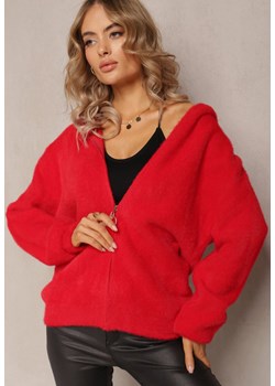 Czerwony Zasuwany Kardigan Wełniany z Kapturem Aniole ze sklepu Renee odzież w kategorii Swetry damskie - zdjęcie 162122076