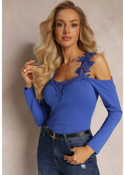 Niebieska Bluzka z Koronką i Odkrytymi Ramionami Kasebfi ze sklepu Renee odzież w kategorii Bluzki damskie - zdjęcie 162122276