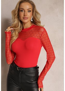 Czerwona Bluzka z Brokatową Siateczką Dinalrosa ze sklepu Renee odzież w kategorii Bluzki damskie - zdjęcie 162122286