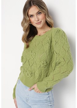 Zielony Sweter z Aplikacją 3D w Kształcie Kwiatów Trismos ze sklepu Born2be Odzież w kategorii Swetry damskie - zdjęcie 162125329