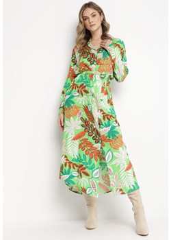 Jasnozielona Wiskozowa Sukienka Maxi Zapinana na Guziki z Paskiem Valzorwa ze sklepu Born2be Odzież w kategorii Sukienki - zdjęcie 162125578