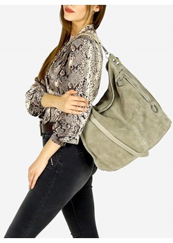 Torebka skórzana ponadczasowy design worek na ramię XL hobo leather bag - MARCO MAZZINI nubuk beżowa ze sklepu Verostilo w kategorii Torebki worki - zdjęcie 162137329