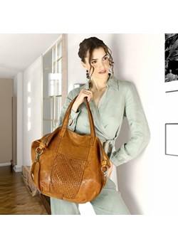 Torba damska skórzana shopper z kieszeniami - It bag MARCO MAZZINI brąz camel ze sklepu Verostilo w kategorii Torby Shopper bag - zdjęcie 162141145