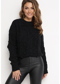 Czarny Sweter z Wełną i Bawełną Ozdobiony Grubym Splotem Numike ze sklepu Born2be Odzież w kategorii Swetry damskie - zdjęcie 162142177