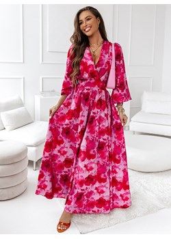 Kwiatowa sukienka maxi z przekładanym dekoltem Erillka -D1 - d1 ze sklepu pakuten.pl w kategorii Sukienki - zdjęcie 162156536