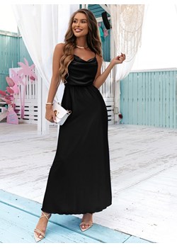 Czarna satynowa sukienka wiązana bez pleców Savita - czarny ze sklepu pakuten.pl w kategorii Sukienki - zdjęcie 162158718