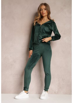 Ciemnozielony 2-częściowy Komplet Dresowy Welurowy z Bluzą i Spodniami Misnes ze sklepu Renee odzież w kategorii Dresy damskie - zdjęcie 162160869