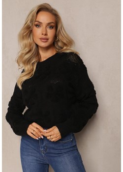 Czarny Sweter z Wełną i Bawełną z Pluszowymi Wstawkami Alrua ze sklepu Renee odzież w kategorii Swetry damskie - zdjęcie 162163488