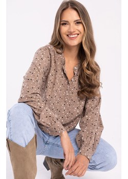 Bluzka damska z wiskozy beżowa z geometrycznym printem K-AYA, Kolor beżowy-wzór, Rozmiar L, Volcano ze sklepu Primodo w kategorii Bluzki damskie - zdjęcie 162203175