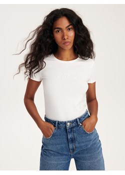 Reserved - T-shirt slim fit z nadrukiem - złamana biel ze sklepu Reserved w kategorii Bluzki damskie - zdjęcie 162214388