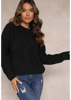 Czarny Grubo Pleciony Sweter z Wełną i Bawełną Bavime ze sklepu Renee odzież w kategorii Swetry damskie - zdjęcie 162235788