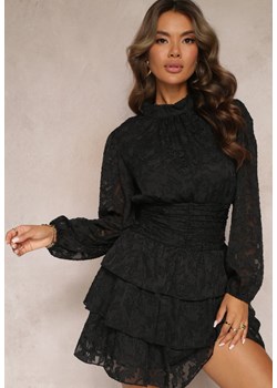 Czarna Koronkowa Sukienka Taliowana z Falbankami Odrasja ze sklepu Renee odzież w kategorii Sukienki - zdjęcie 162236125