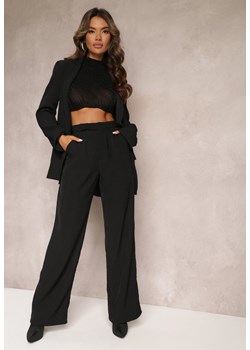 Czarne Szerokie Spodnie z Zapięciem na Haczyk Brutris ze sklepu Renee odzież w kategorii Spodnie damskie - zdjęcie 162236148