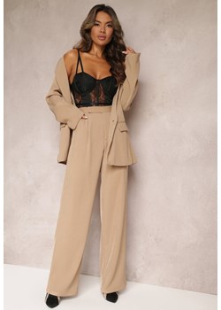 Ciemnobeżowe Szerokie Spodnie z Zapięciem na Haczyk Brutris ze sklepu Renee odzież w kategorii Spodnie damskie - zdjęcie 162236157