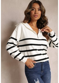 Biały Golf Sweter ze Ściągaczami w Paski Zapinany na Suwak Likatte ze sklepu Renee odzież w kategorii Swetry damskie - zdjęcie 162236237