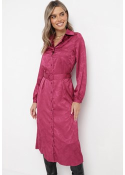 Fioletowa Koszulowa Sukienka Midi z Materiałowym Paskiem Gloriese ze sklepu Born2be Odzież w kategorii Sukienki - zdjęcie 162268755