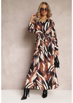 Brązowa Rozkloszowana Sukienka Maxi z Gumką w Pasie Montaga ze sklepu Renee odzież w kategorii Sukienki - zdjęcie 162268855