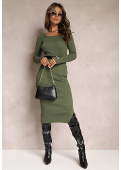 Zielona Dzianinowa Sukienka Midi z Długim Rękawem Rohesa ze sklepu Renee odzież w kategorii Sukienki - zdjęcie 162269179