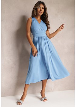 Jasnoniebieska Sukienka z Kopertowym Dekoltem i Plisowanym Dołem Anamarie ze sklepu Renee odzież w kategorii Sukienki - zdjęcie 162269199