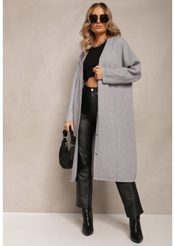 Szary Długi Kardigan Zapinany Rousalere ze sklepu Renee odzież w kategorii Swetry damskie - zdjęcie 162300997