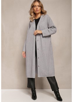 Szary Długi Kardigan Zapinany Rousalere ze sklepu Renee odzież w kategorii Swetry damskie - zdjęcie 162300998