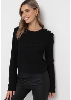 Czarny Sweter z Napami Stephanan ze sklepu Born2be Odzież w kategorii Swetry damskie - zdjęcie 162303826