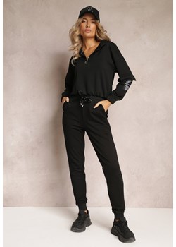 Czarne Dresowe Spodnie z Kieszeniami i Ściągaczami oraz Gumką w Pasie Breones ze sklepu Renee odzież w kategorii Spodnie damskie - zdjęcie 162304185