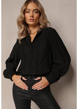 Czarna Koszula ze Stójką i Ażurowymi Wstawkami Inarel ze sklepu Renee odzież w kategorii Koszule damskie - zdjęcie 162304358