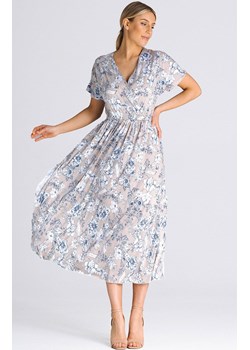 Sukienka długa z kopertową górą w kwiaty M935/154, Kolor beżowy-wzór, Rozmiar L/XL, Figl ze sklepu Primodo w kategorii Sukienki - zdjęcie 162313597
