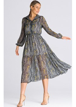 Rozkloszowana sukienka midi M942/150, Kolor czarny-wzór, Rozmiar L/XL, Figl ze sklepu Primodo w kategorii Sukienki - zdjęcie 162313688