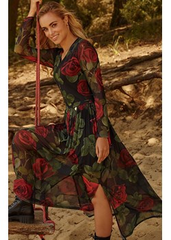 Sukienka maxi z motywem kwiatowym M813/49, Kolor czarno-czerwono-zielony, Rozmiar XL, Makadamia ze sklepu Primodo w kategorii Sukienki - zdjęcie 162313757