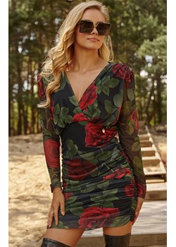 Sukienka mini z motywem kwiatowym M814/49, Kolor czarno-czerwono-zielony, Rozmiar L, Makadamia ze sklepu Primodo w kategorii Sukienki - zdjęcie 162313776