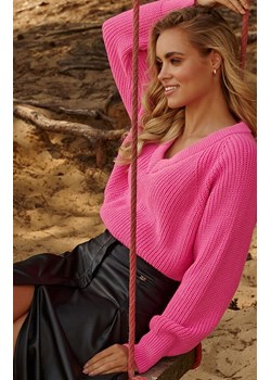 Sweter oversize z dekoltem w serek różowy S140, Kolor różowy, Rozmiar one size, Makadamia ze sklepu Primodo w kategorii Swetry damskie - zdjęcie 162313829
