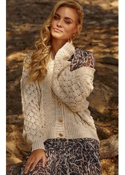 Zapinany sweter damski beżowy S144, Kolor beżowy, Rozmiar one size, Makadamia ze sklepu Primodo w kategorii Swetry damskie - zdjęcie 162313848