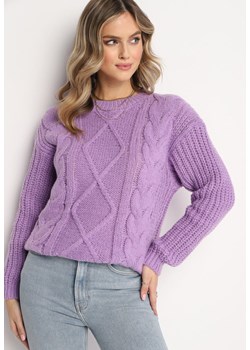 Fioletowy Jednolity Sweter ze Ściągaczami i Klasycznym Splotem Loma ze sklepu Born2be Odzież w kategorii Swetry damskie - zdjęcie 162319225