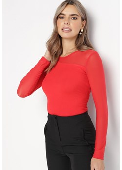 Czerwona Bluzka z Wstawką z Siateczki Fabritta ze sklepu Born2be Odzież w kategorii Bluzki damskie - zdjęcie 162346365