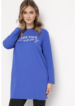 Niebieska Bawełniana Tunika Ozdobiona Napisem Carsandra ze sklepu Born2be Odzież w kategorii Bluzki damskie - zdjęcie 162346375