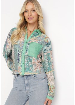 Zielona Wzorzysta Koszula z Kieszonką Zapinana na Guziki Odilles ze sklepu Born2be Odzież w kategorii Koszule damskie - zdjęcie 162346617