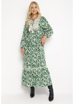 Zielona Rozkloszowana Sukienka Maxi z Falbanką Tinamessa ze sklepu Born2be Odzież w kategorii Sukienki - zdjęcie 162346637