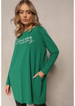 Zielona Bawełniana Bluzka Tunika z Nadrukowanym Napisem Lashaunta ze sklepu Renee odzież w kategorii Bluzki damskie - zdjęcie 162347265