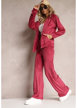 Czerwony 2-Częsciowy Komplet Dresowy z Welurowego Materiału Bluza z Kapturem i Szerokie Spodnie na Gumce Nathilde ze sklepu Renee odzież w kategorii Dresy damskie - zdjęcie 162347378