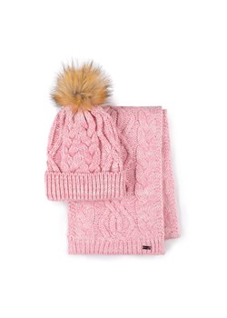 Damski komplet zimowy z warkoczowym splotem różowo-biały ze sklepu WITTCHEN w kategorii Komplety czapka i szalik damskie - zdjęcie 162356146