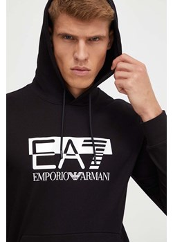 EA7 Emporio Armani bluza bawełniana męska kolor czarny z kapturem z nadrukiem ze sklepu ANSWEAR.com w kategorii Bluzy męskie - zdjęcie 162357669