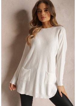 Biały Sweter z Naszytymi Kieszeniami Vezara ze sklepu Renee odzież w kategorii Swetry damskie - zdjęcie 162359245