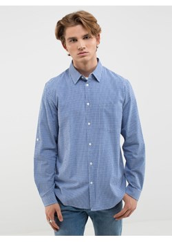 Koszula męska w drobną kratę niebieska Mersinino 402 ze sklepu Big Star w kategorii Koszule męskie - zdjęcie 162367198