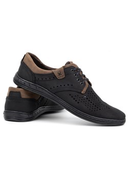 Skórzane buty męskie 402 lato czarne z brązem ze sklepu butyolivier w kategorii Półbuty męskie - zdjęcie 162370359